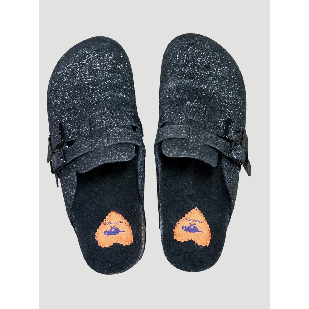 Rocket Dog Black Glitter Double Buckle Clogs Mules Size 8.5